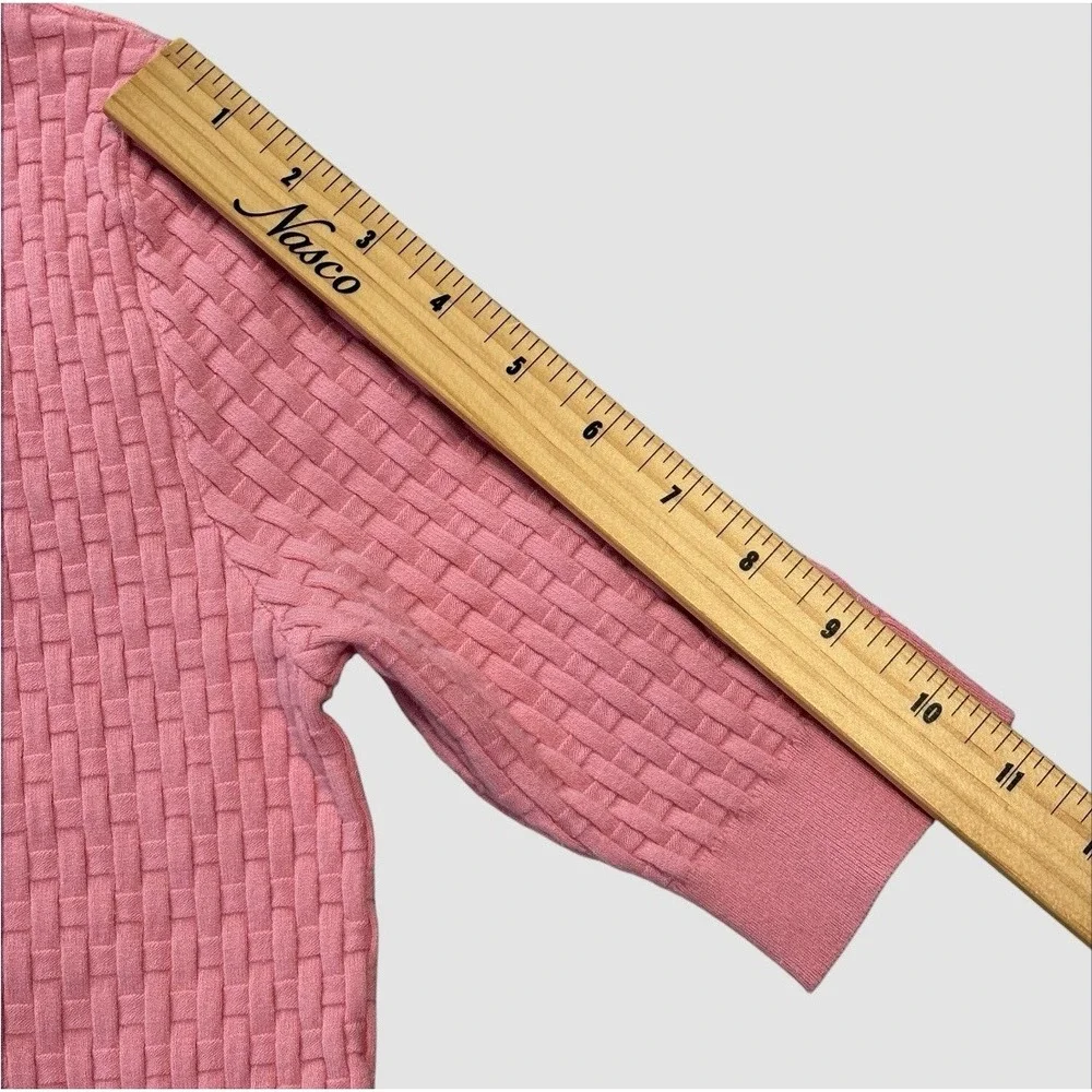 Escada‎ Women's Medium Short Sleeve Basket Weave Sweater Pink Sorbet Preppy